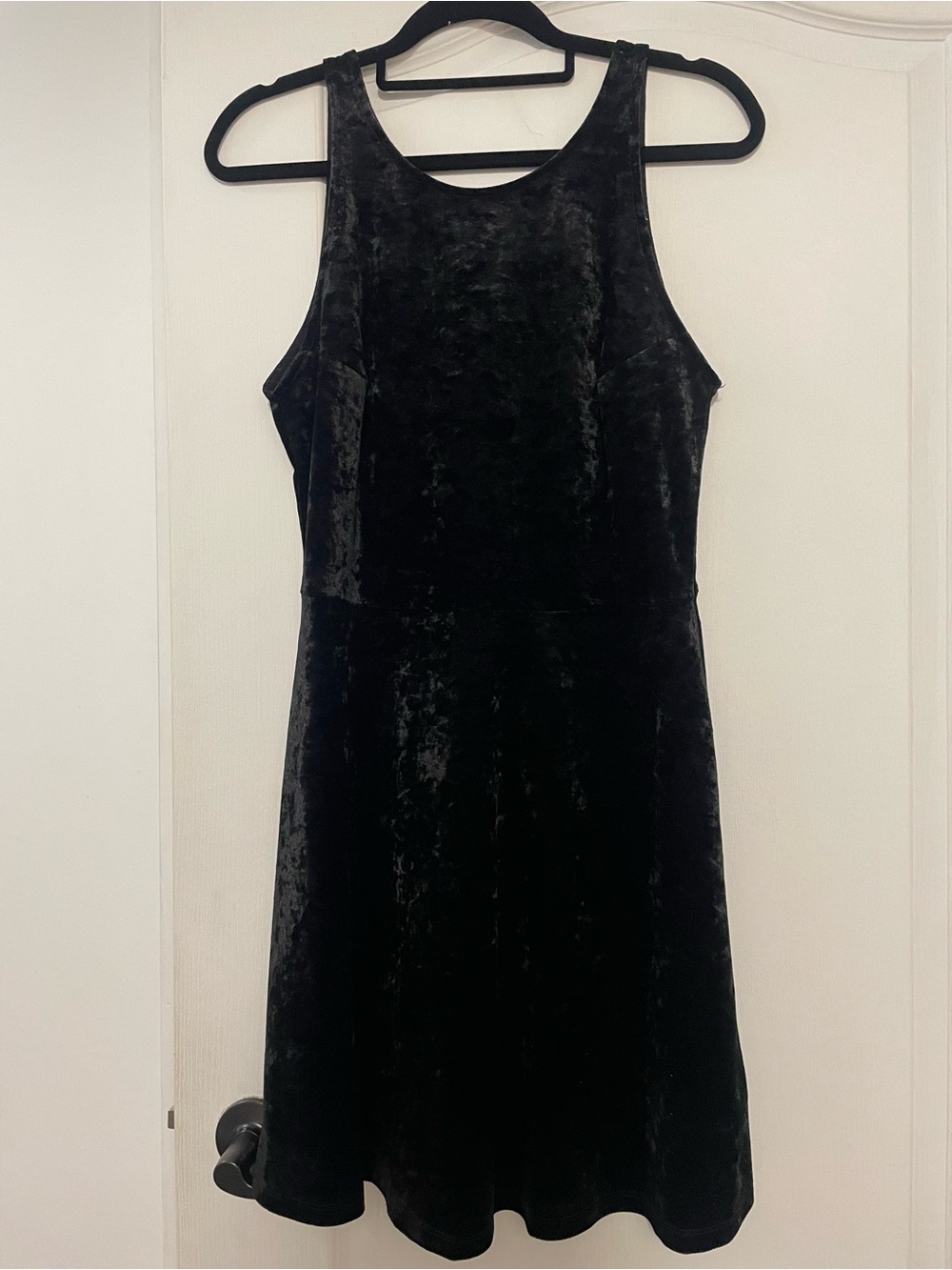 H&M Black Velvet Sleeveless Skater Dress, Size 12